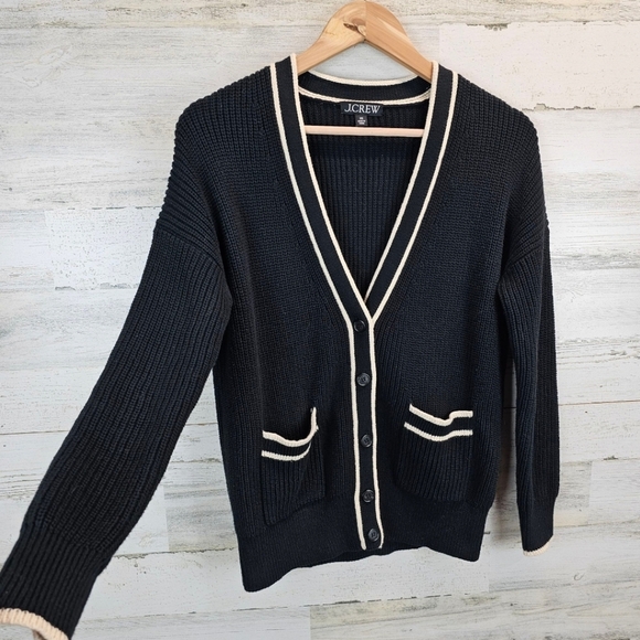 J. Crew Ribbed V-Neck Cotton Cardigan Sz XS Black Nautical Prep Old Money Staple - Picture 5 of 16